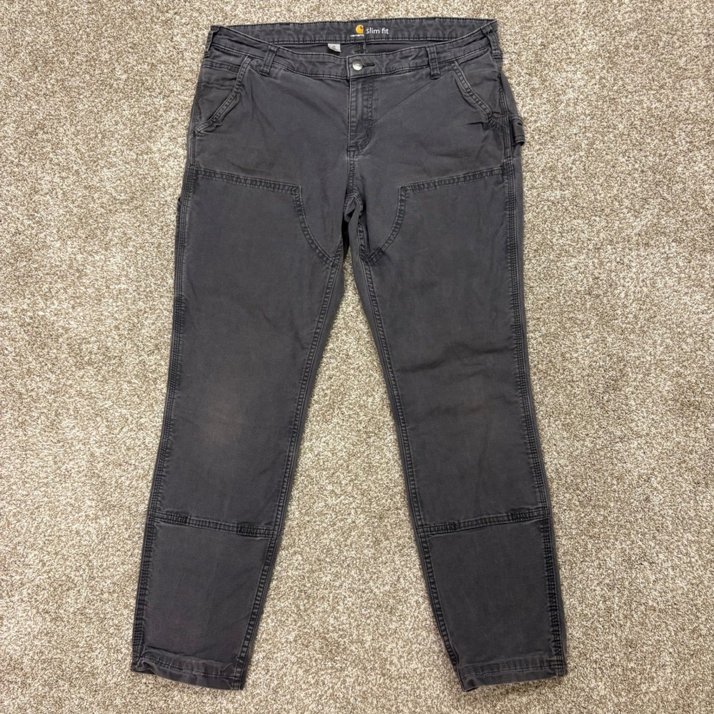 Carhartt Crawford Double Front Pants Womens 14 Tall Carpenter Utility Grey Slim